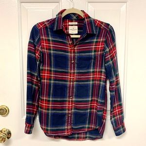 American Eagle Red and Blue Flannel Boyfriend Fit